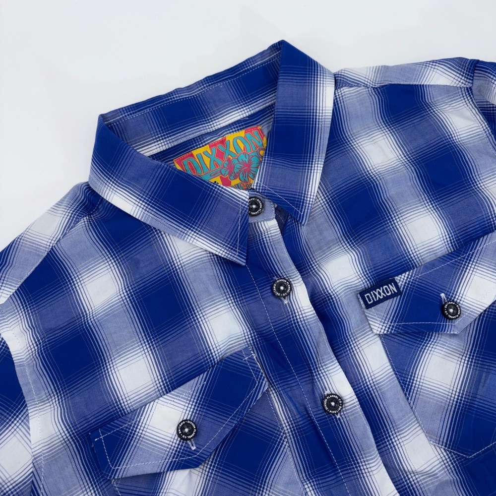 Dixxon Flannel Co Pipeline Blue White Plaid Bamboo Blend Short Sleeve Shirt